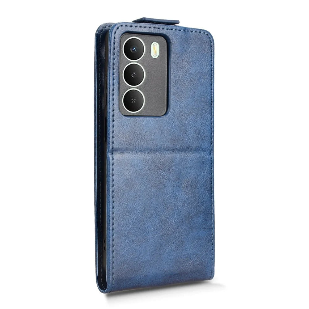 Stand Case For Realme 14x 5G  /  V70s 5G  /  V70 5G Magnetic Clasp Vertical Flip Leather Phone Cover with Card Holder - Dark Blue - 7