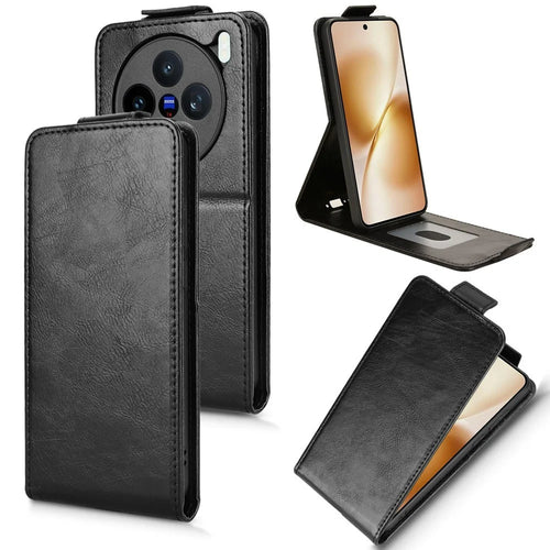 For vivo X200s 5G Stand Case Magnetic Clasp Vertical Flip Leather Phone Cover with Card Holder - Black - 1