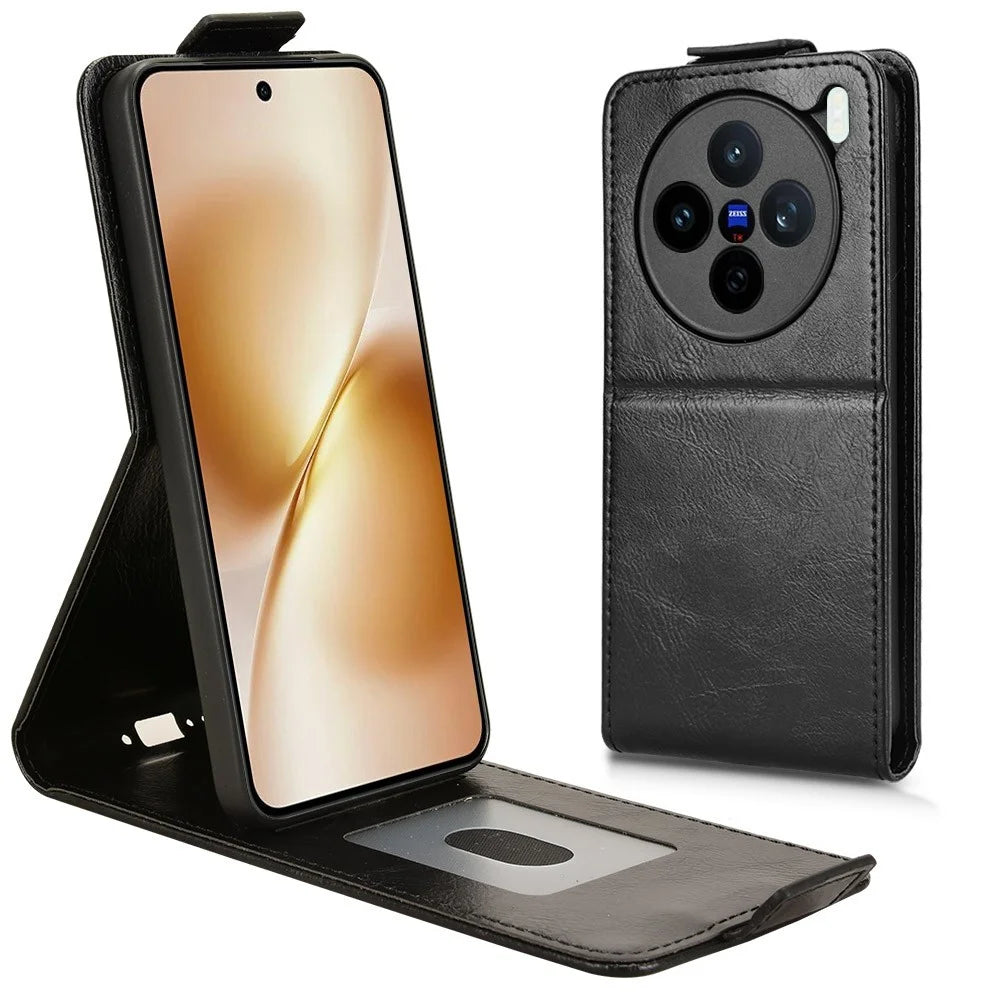 For vivo X200s 5G Stand Case Magnetic Clasp Vertical Flip Leather Phone Cover with Card Holder - Black - 2