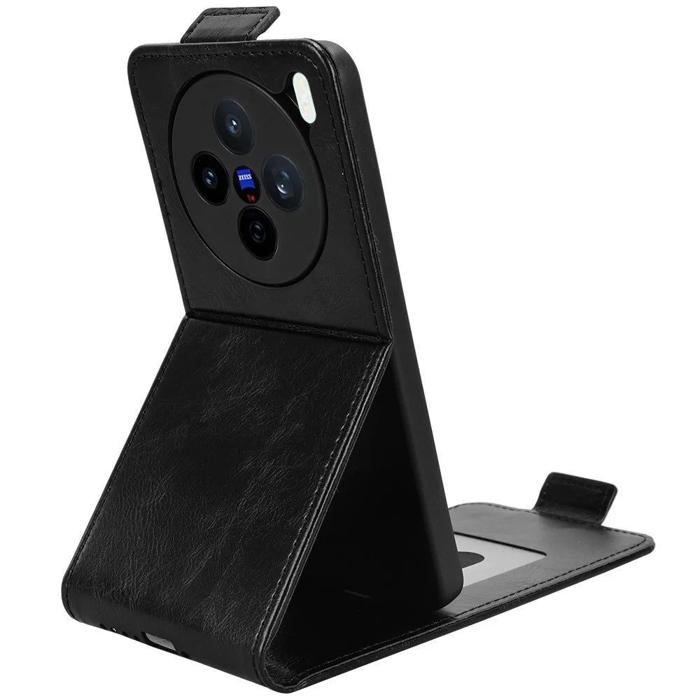 For vivo X200s 5G Stand Case Magnetic Clasp Vertical Flip Leather Phone Cover with Card Holder - Black - 4