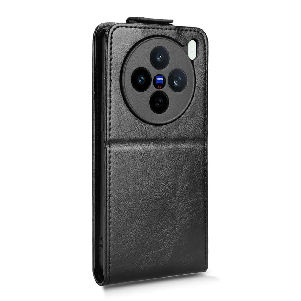 For vivo X200s 5G Stand Case Magnetic Clasp Vertical Flip Leather Phone Cover with Card Holder - Black - 7