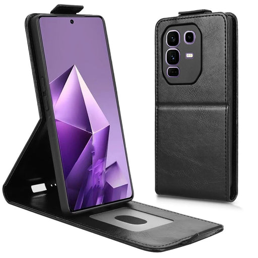 For Infinix Note 50 Pro+ 5G Stand Case Magnetic Clasp Vertical Flip Leather Phone Cover with Card Holder - Black - 2