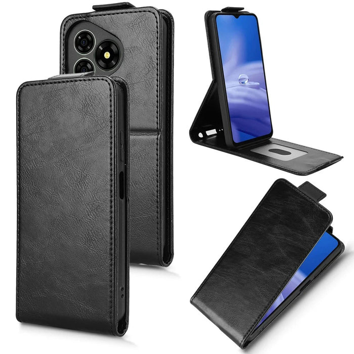 For Ulefone Note 19 Stand Case Magnetic Clasp Vertical Flip Leather Phone Cover with Card Holder - Black - 1