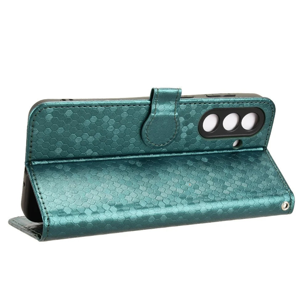 For Samsung Galaxy M56 5G Wallet Case Dot Pattern Imprint PU Leather Phone Cover - Green - 5