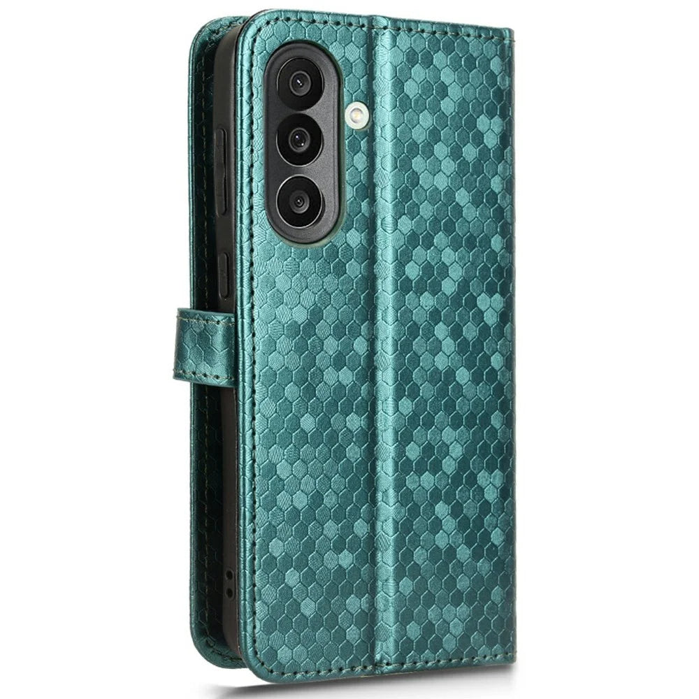 For Samsung Galaxy M56 5G Wallet Case Dot Pattern Imprint PU Leather Phone Cover - Green - 7