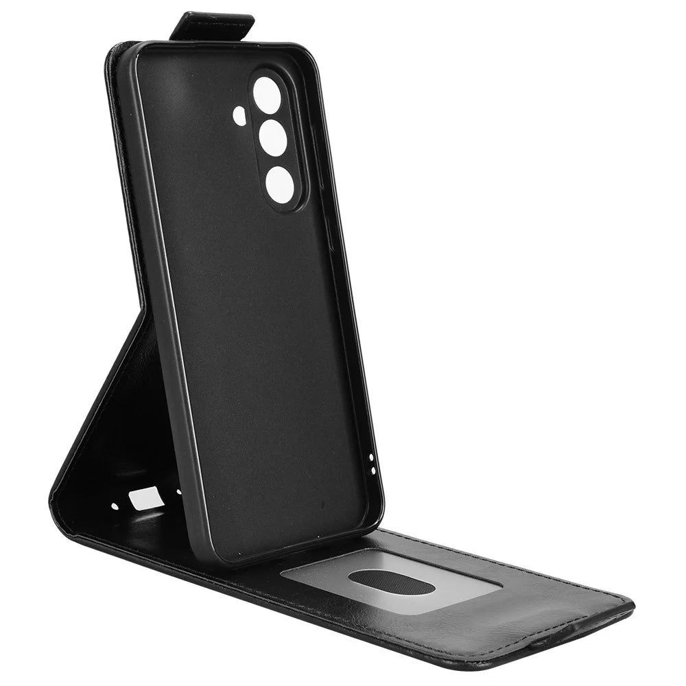 For Samsung Galaxy M56 5G Stand Case Magnetic Clasp Vertical Flip Leather Phone Cover with Card Holder - Black - 3