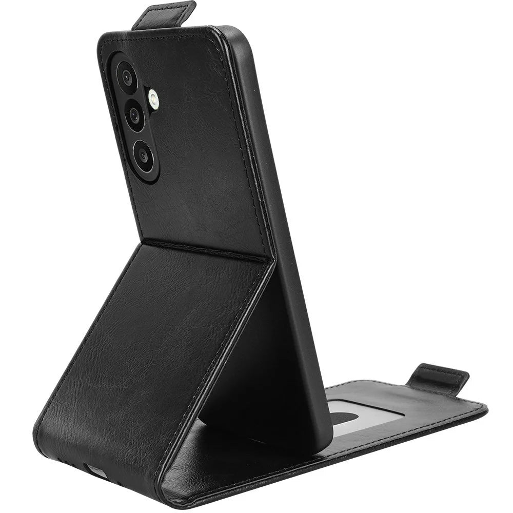 For Samsung Galaxy M56 5G Stand Case Magnetic Clasp Vertical Flip Leather Phone Cover with Card Holder - Black - 4