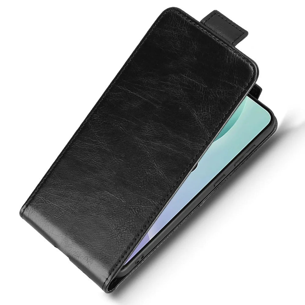 For Samsung Galaxy M56 5G Stand Case Magnetic Clasp Vertical Flip Leather Phone Cover with Card Holder - Black - 5
