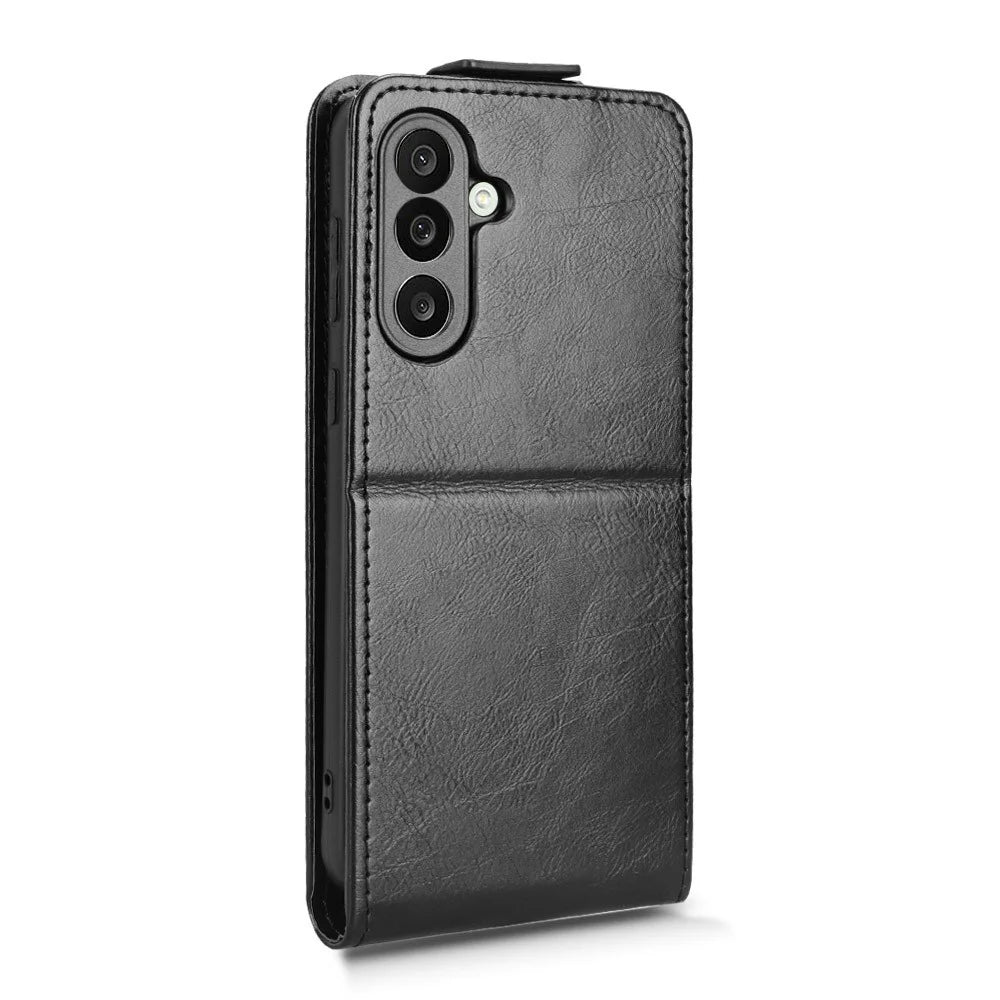 For Samsung Galaxy M56 5G Stand Case Magnetic Clasp Vertical Flip Leather Phone Cover with Card Holder - Black - 7