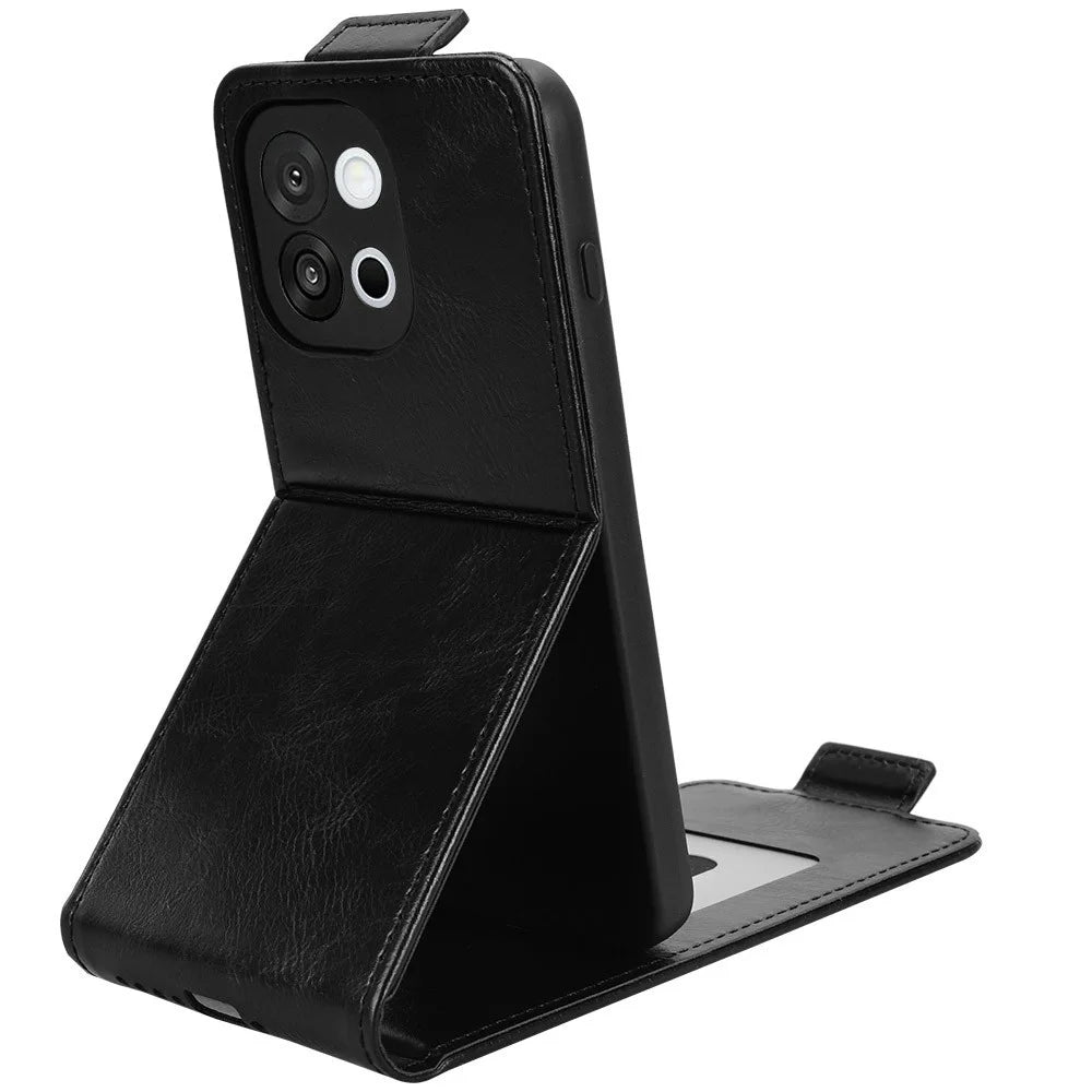 For OnePlus 13T 5G Stand Case Magnetic Clasp Vertical Flip Leather Phone Cover with Card Holder - Black - 4