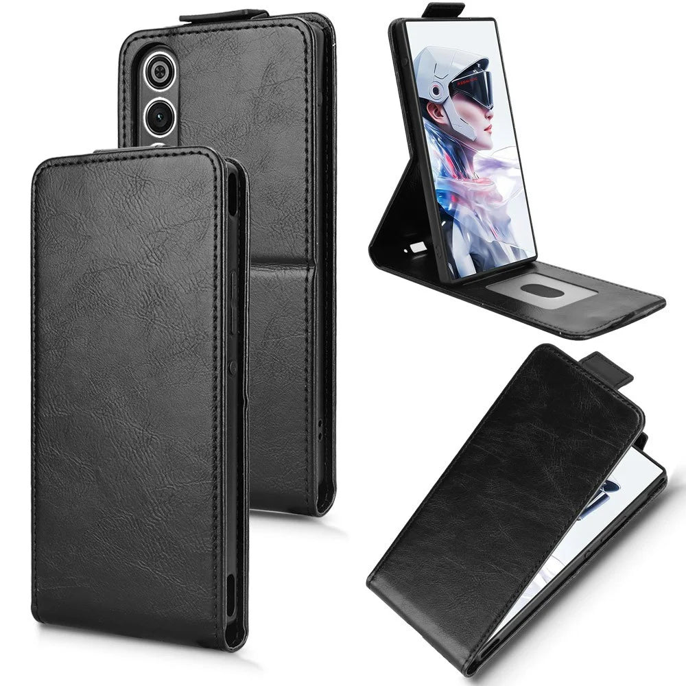 For ZTE nubia Redmagic 10 Air 5G Stand Case Magnetic Clasp Vertical Flip Leather Phone Cover with Card Holder - Black - 1