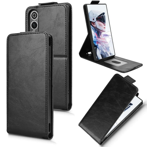 For ZTE nubia Redmagic 10 Air 5G Stand Case Magnetic Clasp Vertical Flip Leather Phone Cover with Card Holder - Black - 1