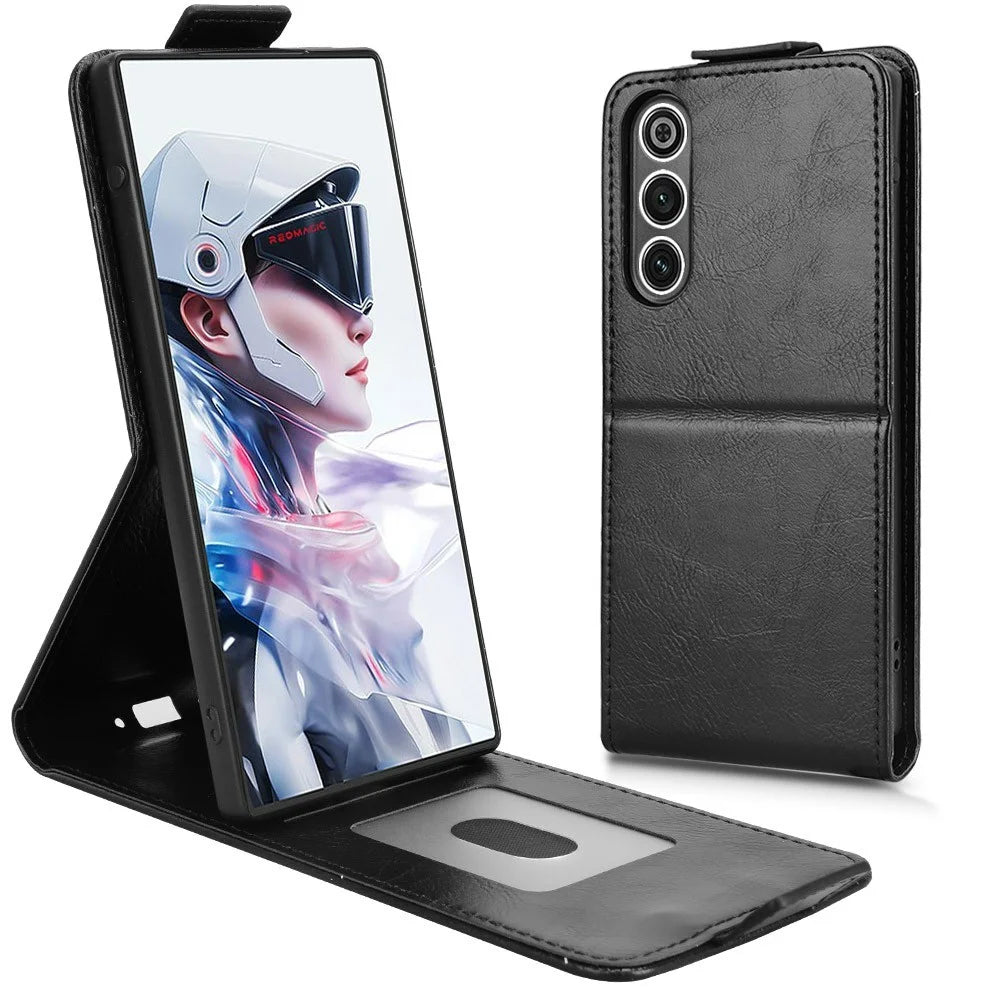 For ZTE nubia Redmagic 10 Air 5G Stand Case Magnetic Clasp Vertical Flip Leather Phone Cover with Card Holder - Black - 2