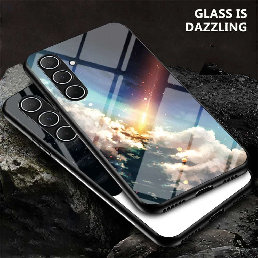 For Samsung Galaxy A56 5G Case Starry Sky Pattern Tempered Glass Phone Cover - Cosmic Starry Sky - 2