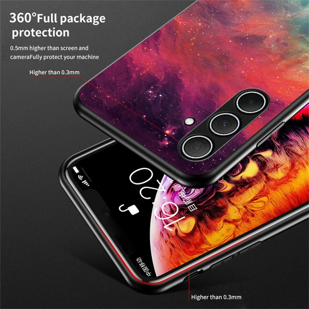 For Samsung Galaxy A56 5G Case Starry Sky Pattern Tempered Glass Phone Cover - Cosmic Starry Sky - 5