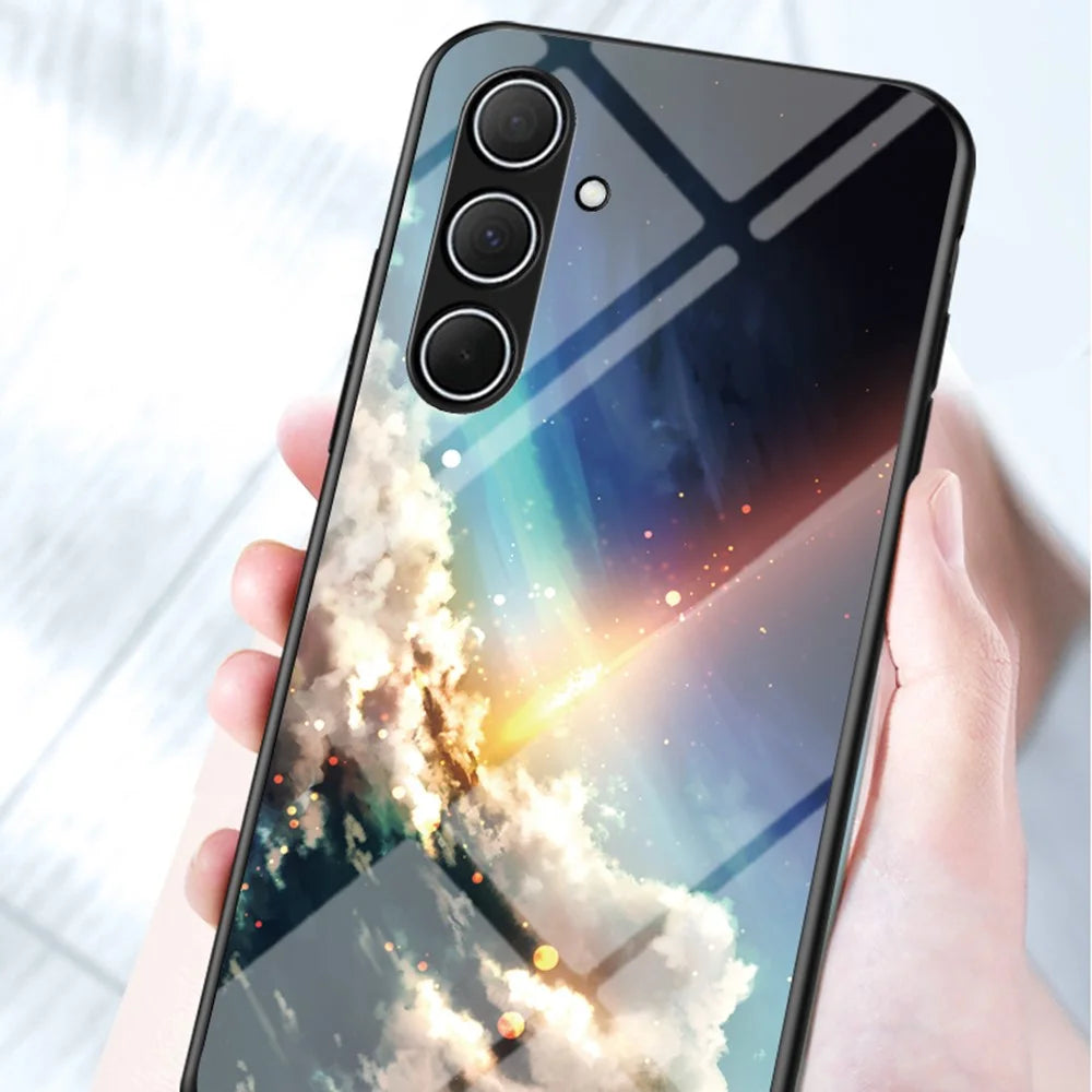 For Samsung Galaxy A56 5G Case Starry Sky Pattern Tempered Glass Phone Cover - Cosmic Starry Sky - 6