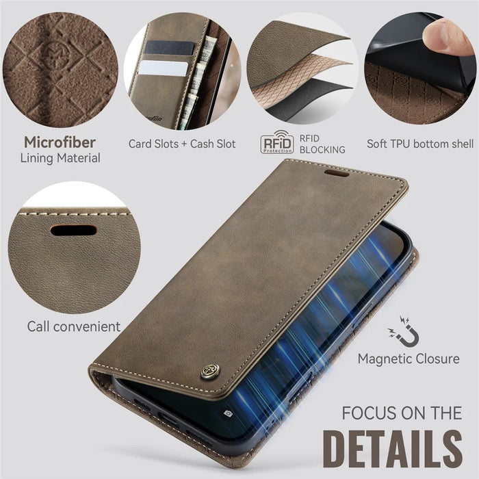 CASEME 033 Series For iPhone 16 Case RFID Blocking Wallet Stand Calf Texture Leather Phone Cover - Coffee - 3