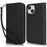 Stand Case for iPhone 14 / 13 Litchi Texture Leather Flip Phone Cover with Strap  /  Wallet - Black - 1