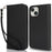 Stand Case for iPhone 15 Plus / 14 Plus Litchi Texture Leather Flip Phone Cover with Strap  /  Wallet - Black - 1