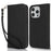 Stand Case for iPhone 15 Pro Max Litchi Texture Leather Flip Phone Cover with Strap  /  Wallet - Black - 1