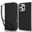 Stand Case for iPhone 16 Pro Litchi Texture Leather Flip Phone Cover with Strap  /  Wallet - Black - 1
