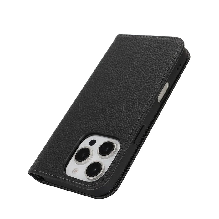 Stand Case for iPhone 16 Pro Litchi Texture Leather Flip Phone Cover with Strap  /  Wallet - Black - 7