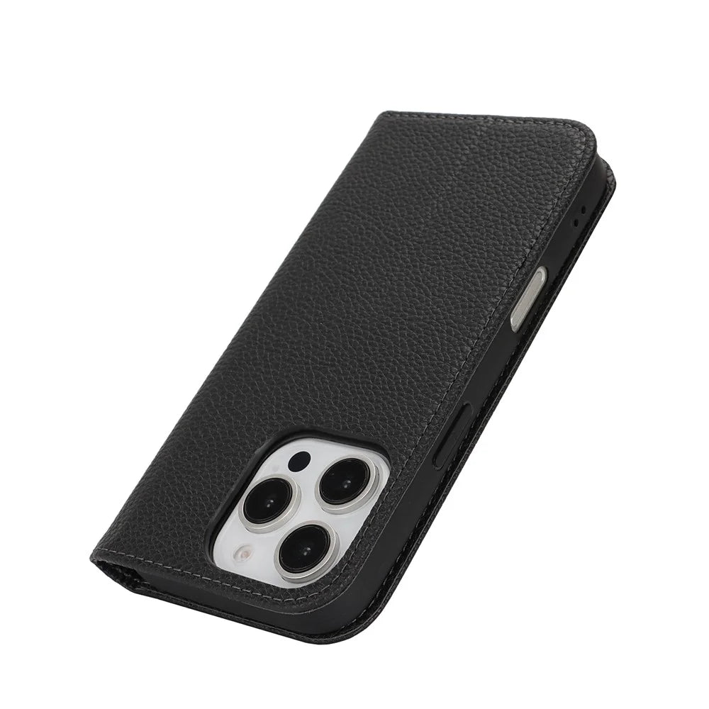 Stand Case for iPhone 16 Pro Max Litchi Texture Leather Flip Phone Cover with Strap  /  Wallet - Black - 7