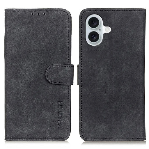 KHAZNEH For iPhone 17 Case PU Leather Retro Texture Phone Cover - Black - 1