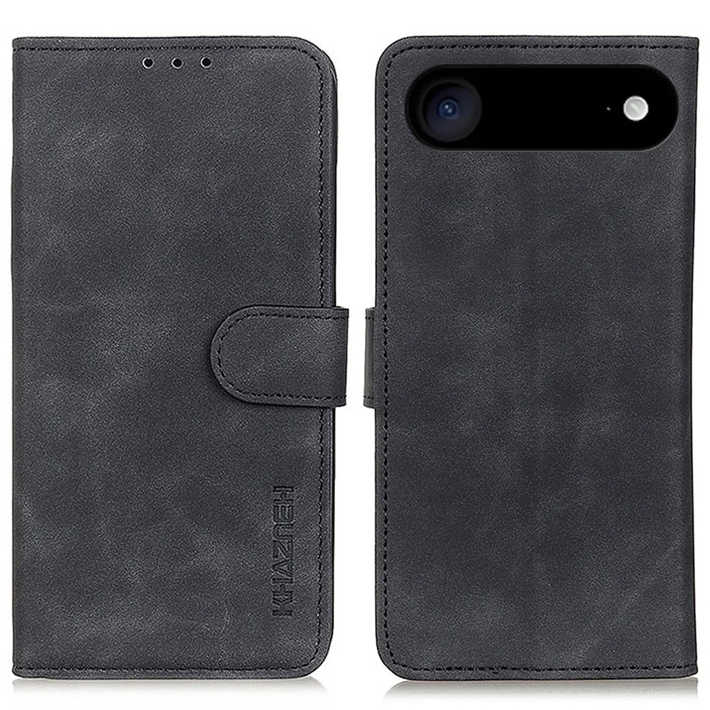 KHAZNEH For iPhone Air Case PU Leather Retro Texture Phone Cover - Black - 1