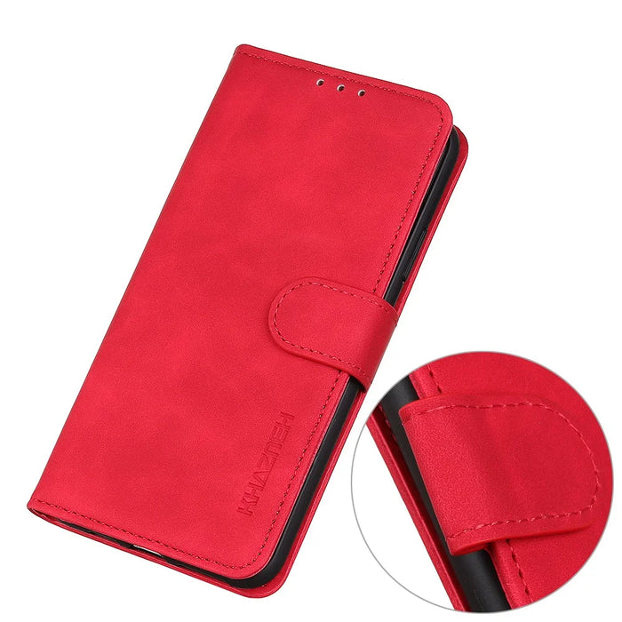KHAZNEH For iPhone 18 Pro / 17 Pro Case PU Leather Retro Texture Phone Cover - Red - 4