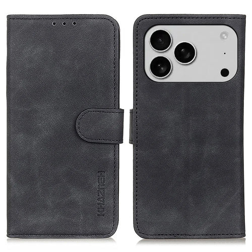 KHAZNEH For iPhone 18 Pro Max / 17 Pro Max Case PU Leather Retro Texture Phone Cover - Black - 1