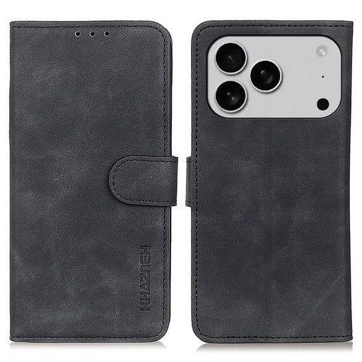 KHAZNEH For iPhone 18 Pro Max / 17 Pro Max Case PU Leather Retro Texture Phone Cover - Black - 1