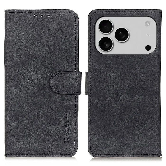 KHAZNEH For iPhone 18 Pro Max / 17 Pro Max Case PU Leather Retro Texture Phone Cover - Black - 1