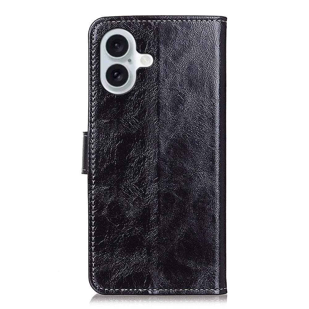 For iPhone 17 Case Wallet Leather Phone Cover Crazy Horse Texture - Black - 7