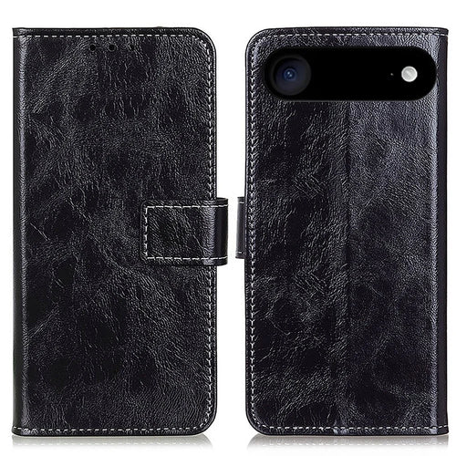 For iPhone Air Case Wallet Leather Phone Cover Crazy Horse Texture - Black - 1