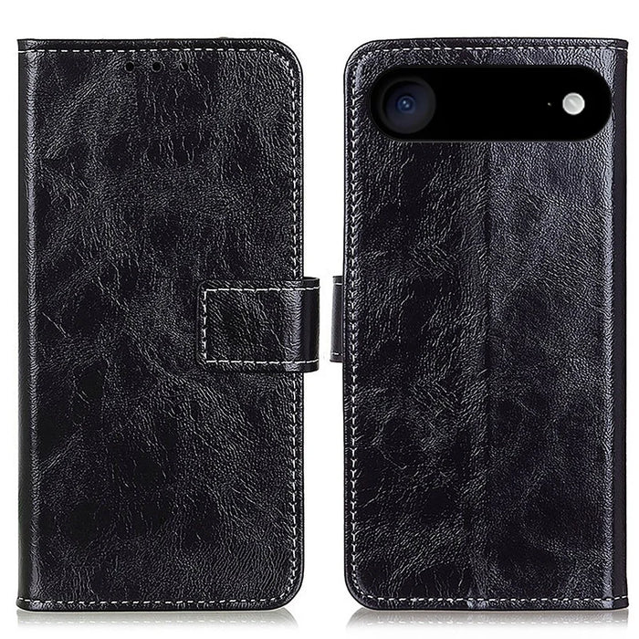 For iPhone Air Case Wallet Leather Phone Cover Crazy Horse Texture - Black - 1