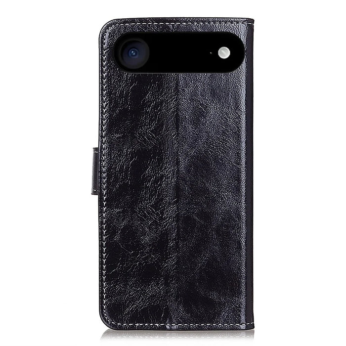 For iPhone Air Case Wallet Leather Phone Cover Crazy Horse Texture - Black - 7