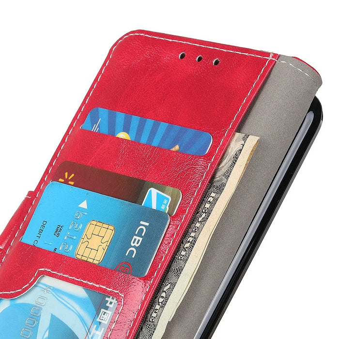For iPhone 18 Pro / 17 Pro Case Wallet Leather Phone Cover Crazy Horse Texture - Red - 5