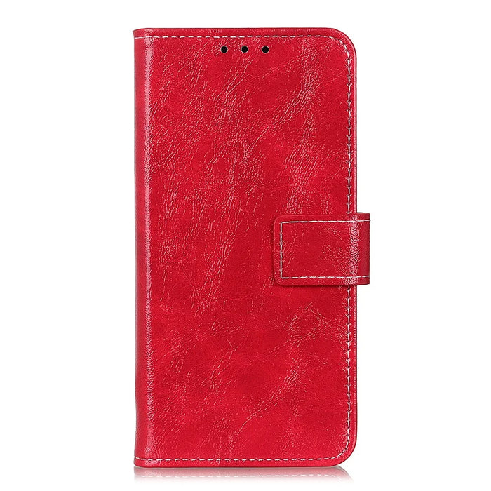 For iPhone 18 Pro / 17 Pro Case Wallet Leather Phone Cover Crazy Horse Texture - Red - 6