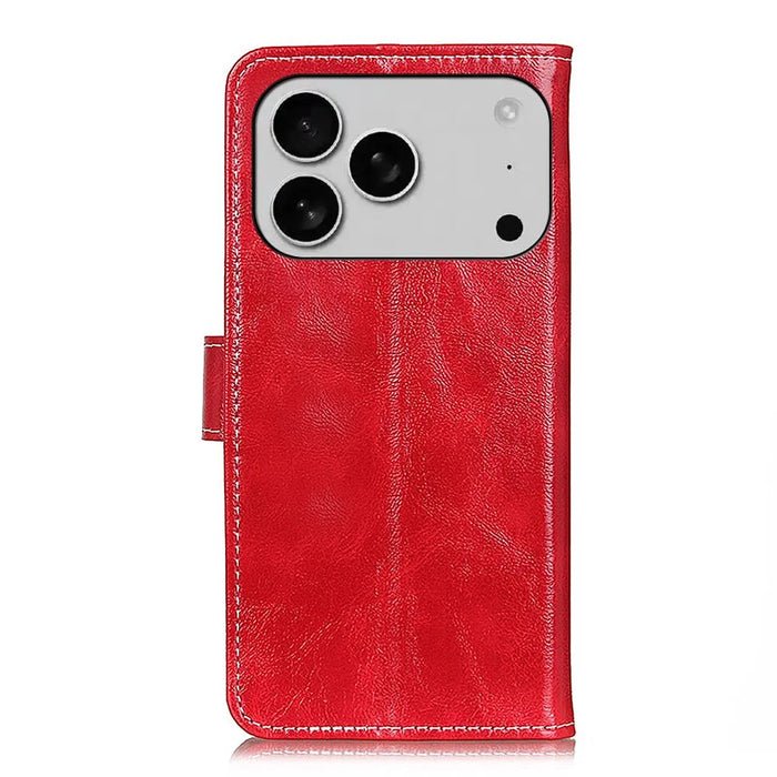 For iPhone 18 Pro / 17 Pro Case Wallet Leather Phone Cover Crazy Horse Texture - Red - 7