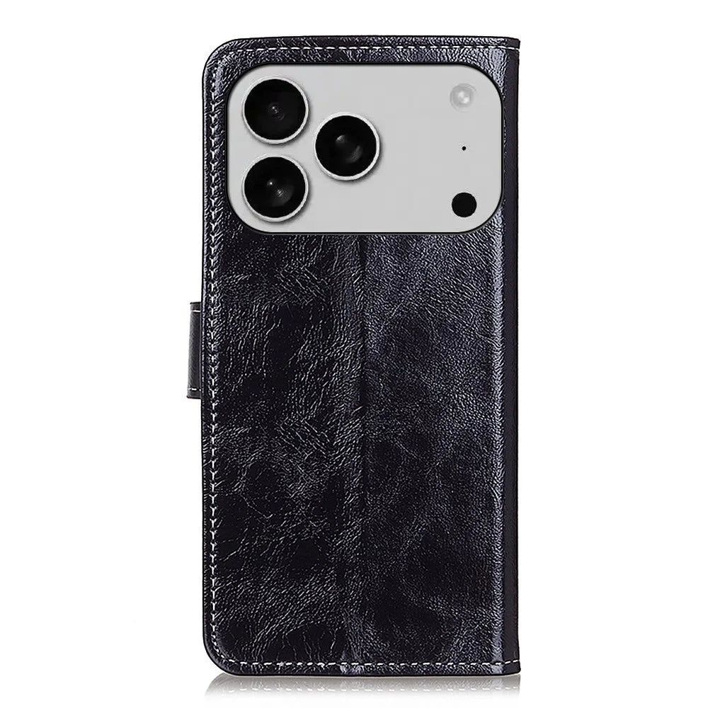 For iPhone 18 Pro Max / 17 Pro Max Case Wallet Leather Phone Cover Crazy Horse Texture - Black - 7