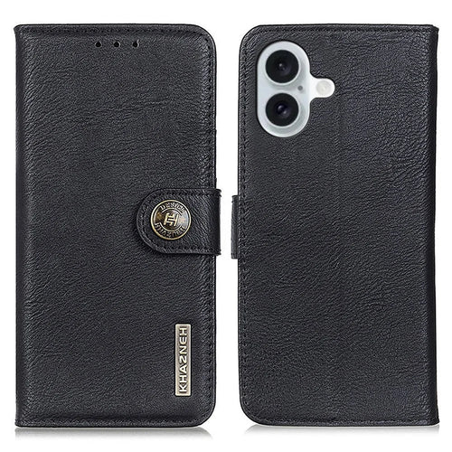KHAZNEH For iPhone 17 Wallet Case Cowhide Texture Leather Flip Phone Cover - Black - 1