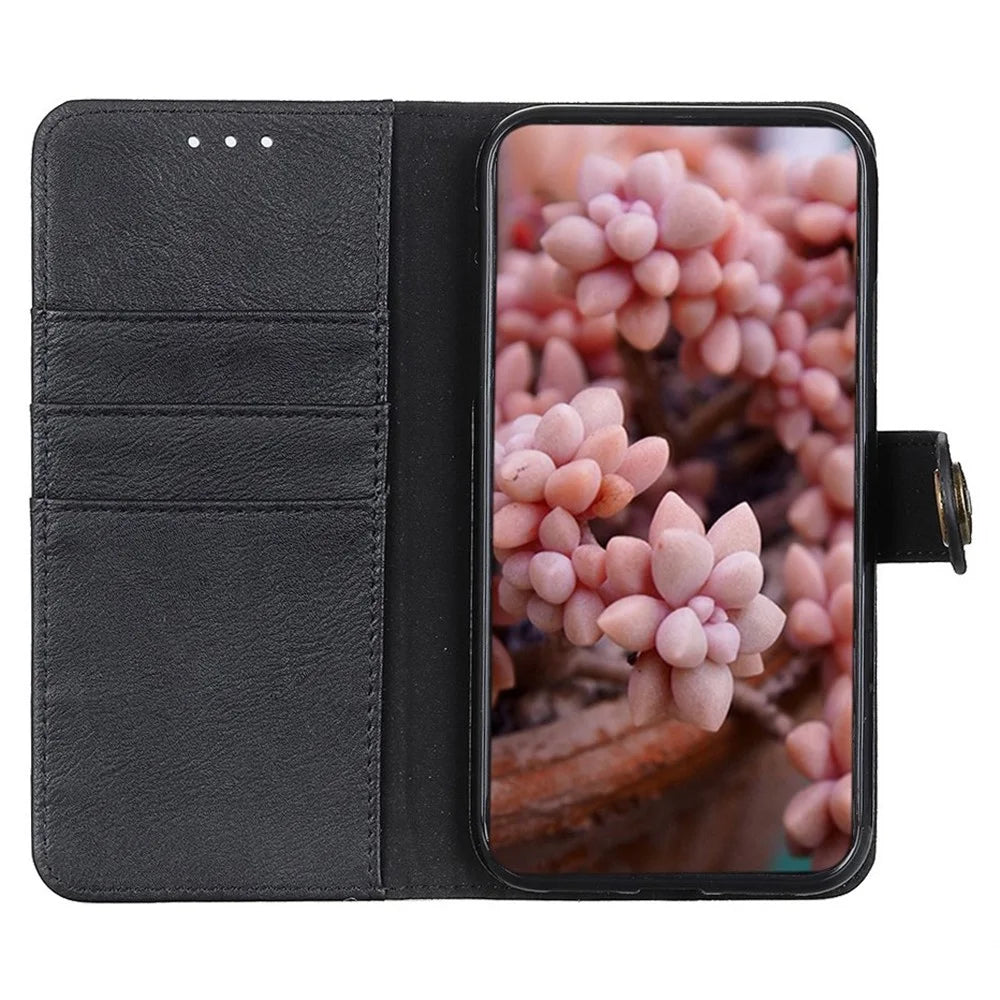 KHAZNEH For iPhone 17 Wallet Case Cowhide Texture Leather Flip Phone Cover - Black - 2