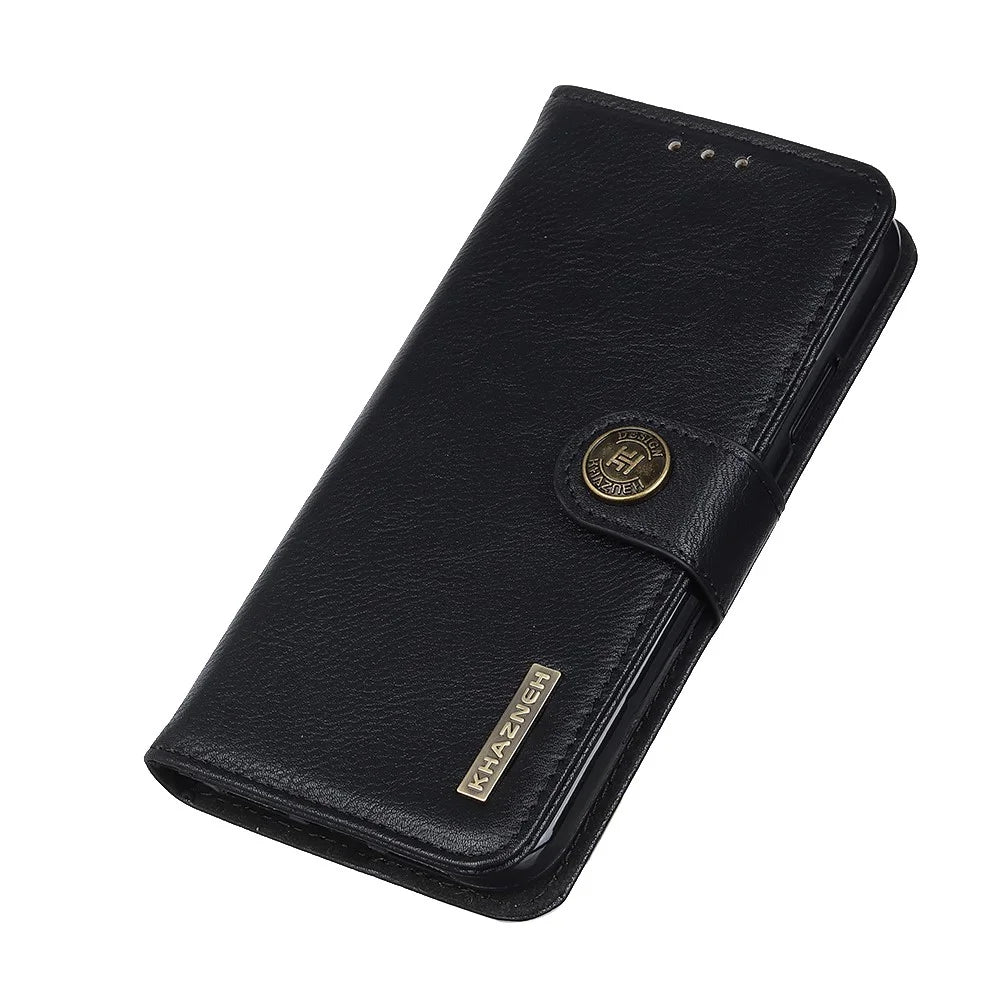 KHAZNEH For iPhone 17 Wallet Case Cowhide Texture Leather Flip Phone Cover - Black - 4