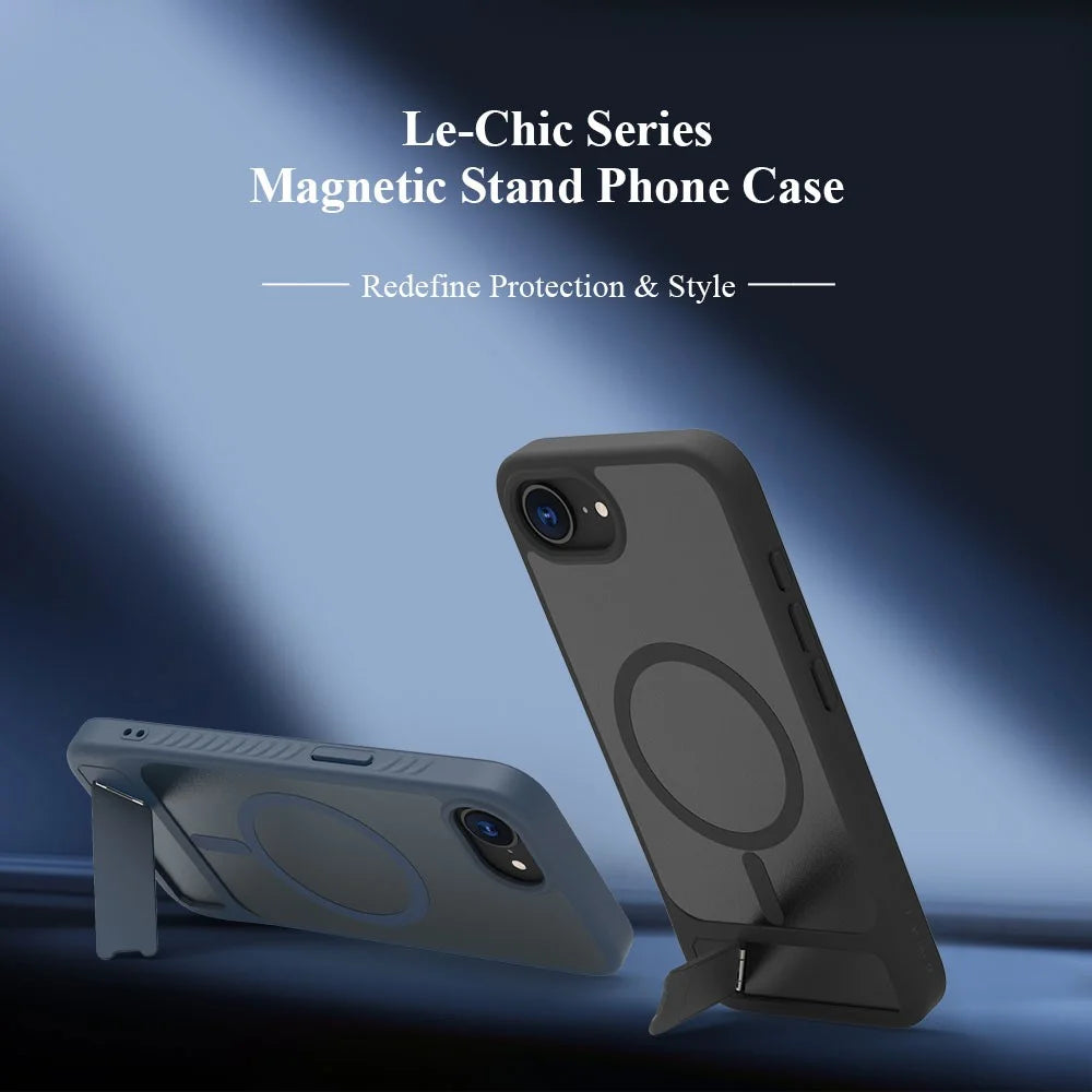 LEREACH Le-Chic Series For iPhone 17e / 16e Case Compatible with MagSafe Kickstand TPU + PC Phone Cover - Black - 7