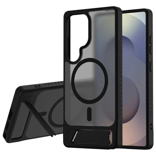 LEREACH Le-Chic Series For Samsung Galaxy S25 Ultra Magnetic Case Kickstand TPU + PC Phone Cover - Black - 1