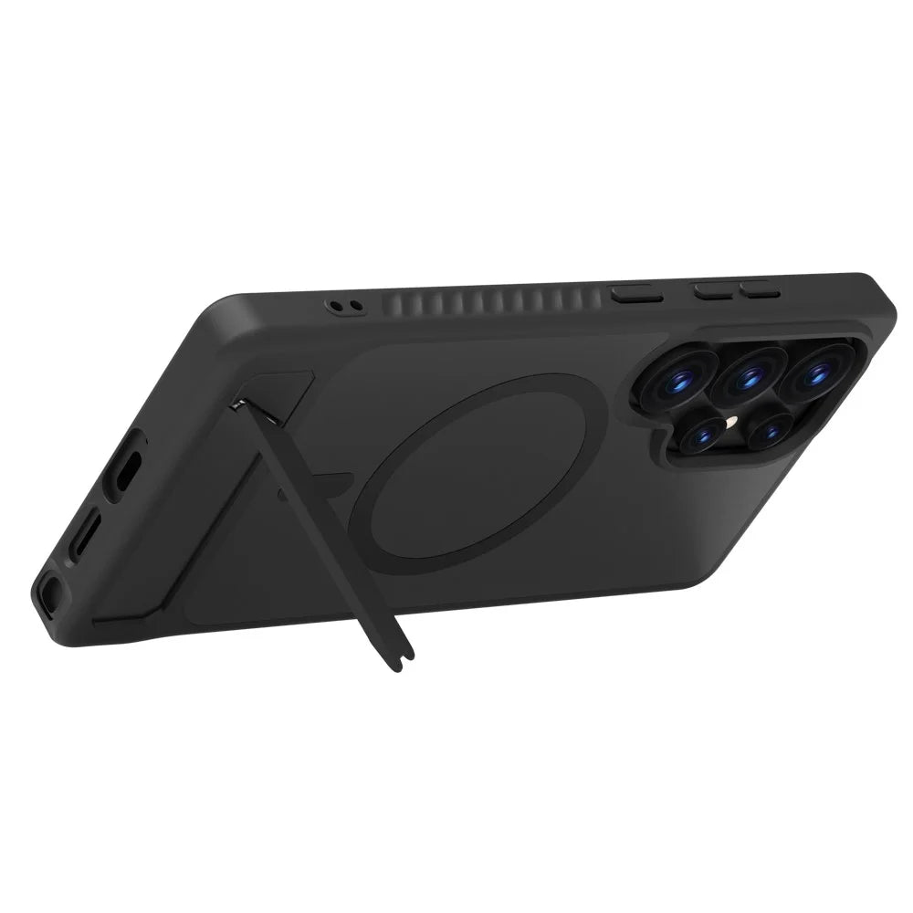 LEREACH Le-Chic Series For Samsung Galaxy S25 Ultra Magnetic Case Kickstand TPU + PC Phone Cover - Black - 3