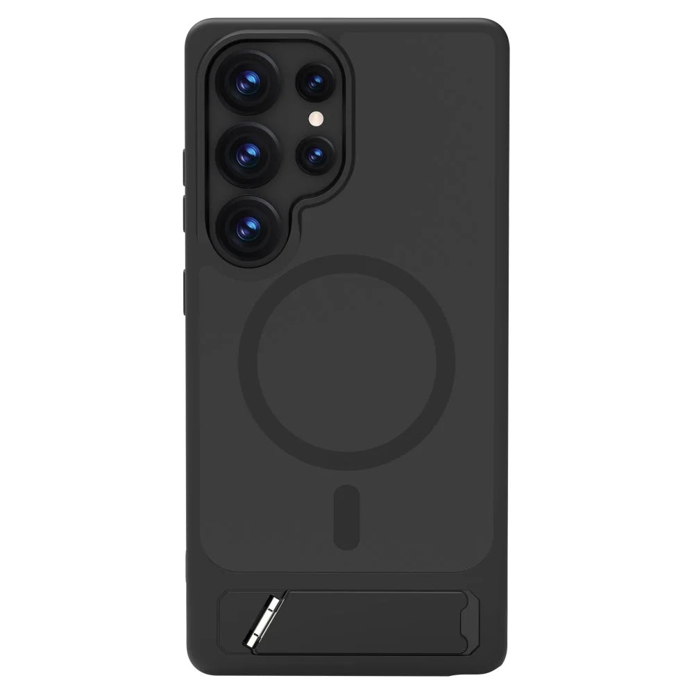 LEREACH Le-Chic Series For Samsung Galaxy S25 Ultra Magnetic Case Kickstand TPU + PC Phone Cover - Black - 4