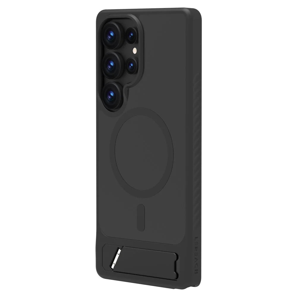 LEREACH Le-Chic Series For Samsung Galaxy S25 Ultra Magnetic Case Kickstand TPU + PC Phone Cover - Black - 5