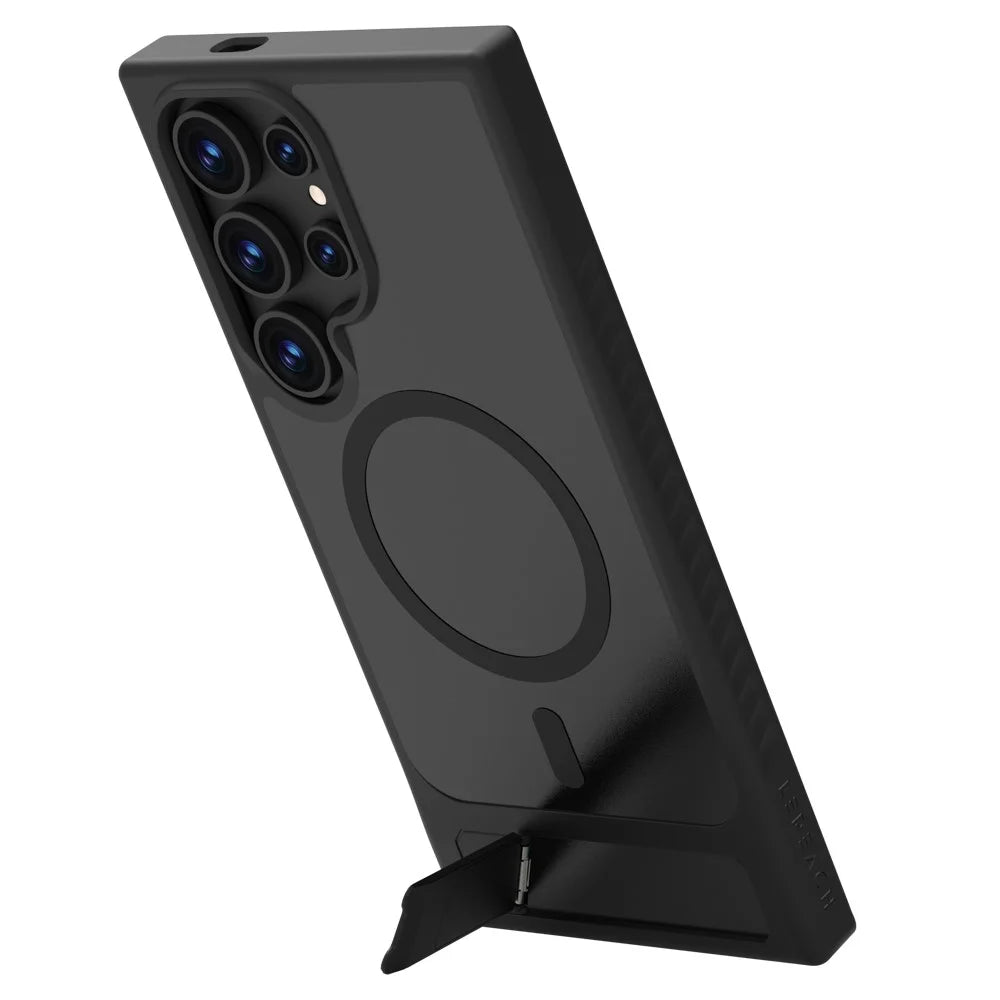 LEREACH Le-Chic Series For Samsung Galaxy S24 Ultra Magnetic Case Kickstand TPU + PC Phone Cover - Black - 1